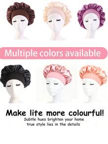 2个/1个多色真丝睡眠帽，弹力带缎面发帽，柔软弹力真丝睡眠帽，卷发真丝发套，女士纯色宽檐弹力光滑缎面时尚睡眠帽，休闲舒适柔软透气日常护发帽，男女通用夜间护发帽