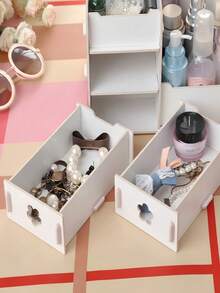 Caja organizadora de cosméticos para escritorio, organizadora de tocador con cajones para joyas y productos de cuidado de la piel, caja de almacenamiento de madera ensamblada para maquillaje - Blanco - Ver 4