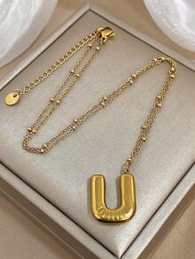 精致字母项链，女士字母吊坠，不锈钢链条，颈链，日常派对饰品，圣诞礼物 - 彩色 - 查看 21