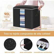 3PCS Bolsa de Almacenamiento de Ropa de Gran Capacidad, AUGUSTYUE 90L Cajas Almacenaje Ropa de Tela Actualizada, Organizadoras de Transpirable con Cremallera Robusta para Edredones Mantas Ropa (negro)(default) - Multicolor - Ver 4