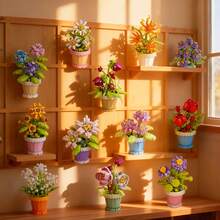 1 Micro Particle Potted Flower Building Blocks, DIY Colorful Flower Series Building Blocks, Decoration Bouquet, Suitable For Birthday, Father's Day, Mother's Day, Teacher's Day, Holidays, Weddings, Graduations, New Year, Christmas Gifts - Multicolor - View 3