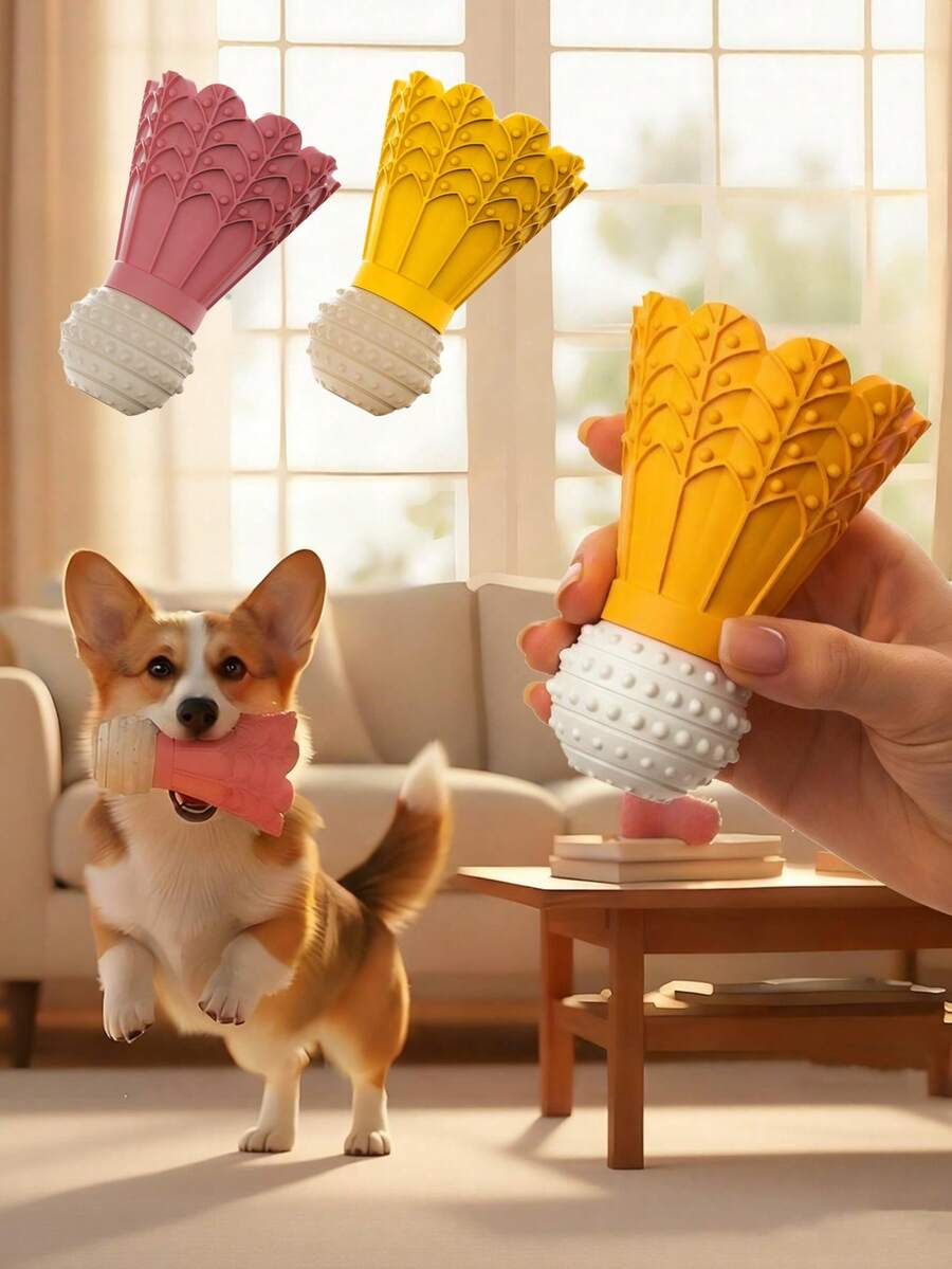 1PC Dog Chew Toy, Badminton Shuttlecock Shaped, Chew-Resistant, For Self-Entertainment And Relaxation, Also A Squeaky Toy For Corgis And Shiba Inus To Help With Teeth Cleaning.