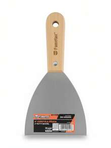 Espátula Rígida De 4" Con Mango De Madera Para Albañil De Mamposteria Fumetax - Plateado - Ver 5
