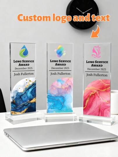 Customized Acrylic Award Plaque, Customizable Text And Logo, Personalized Corporate Trophy - Employee Recognition Award, Business Achievement Award, Acrylic Trophy Cup, Company Anniversary Gift, Memorable Appreciation Gift For Special Occasions, Customized Corporate Award Trophy, Employee Award Plaque - Retirement Or Appreciation Gift For Employees And Managers