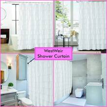 White Ruffle Shower Curtain - Farmhouse Cloth Bathroom 72 X 72 Inches Texture Fashion, Double Layer Fabric, Not See Through.,72inchWx72inchL(Packof1),White - Putih - View 8