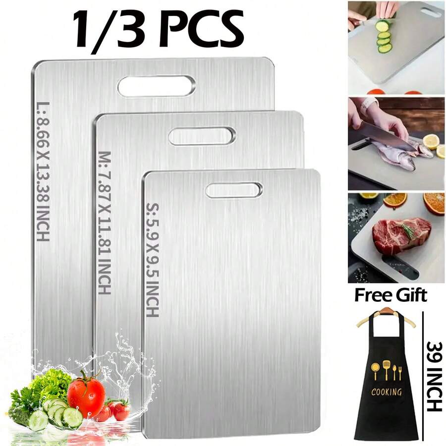 1/3 PCS Stainless Steel Cutting Boards Set, Comes With Apron,Kitchen Cutting Board, Easy To Clean, Kitchen-Ready, Space-Saving, Rust-Resistant, Halloween And Christmas Gifts - 彩色 - 查看 1