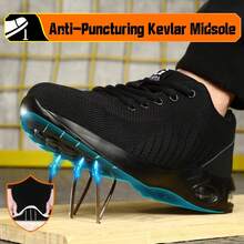 Unisex Steel Toe Safety Sneakers For Men And Women, Lightweight & Anti-Slip Work Trainers With Air Cushion, Puncture-Proof & Smash-Resistant Design, Fashionable Black Steel Toe Safety Shoes Work Shoes For Men - Comfortable Breathable, Non-Slip, Puncture-Resistant Anti-Smash Work Shoes For All Seasons,   All-Season Shoes For Warehouse, Outdoor, Restaurant, Delivery & Training Use (For Women, This Size Is Slightly Larger, Please Choose Size 1.5 Smaller!) - Black - View 3