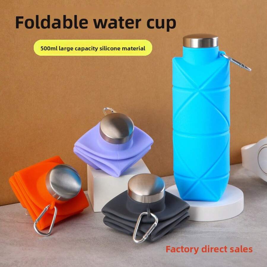 Silicone Folding Water Cup Large Capacity Outdoor Travel Retractable Portable Sports Water Bottle Creative Gift Handy Cup - 黑色 - 查看 1