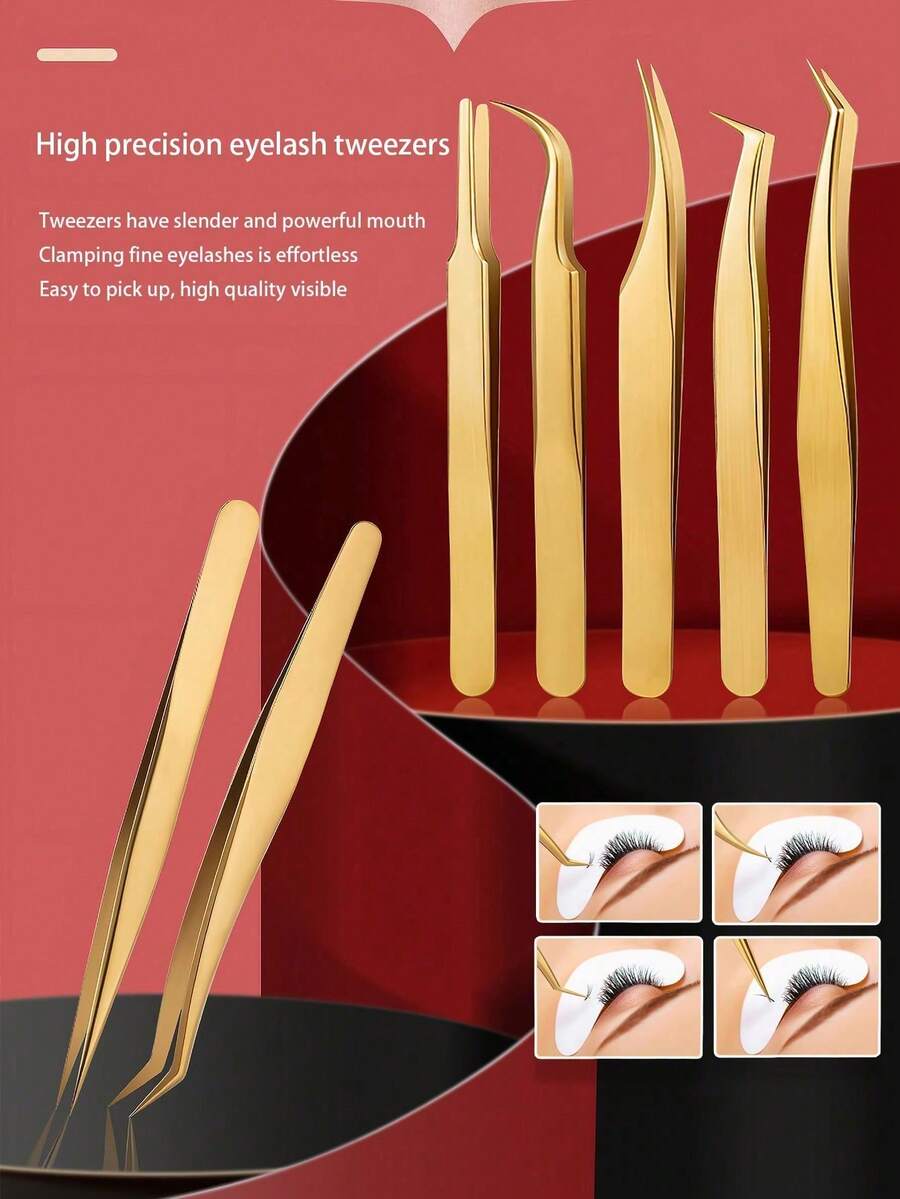 New Professional Eyelash Extension Tweezers Set Decor Anti-Static Dolphin Peacock Butterfly Lash Extension Precision Straight Curved Tweezers Cosmetic Makeup Tools - Gold - View 1