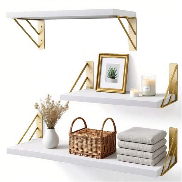 Estantes de pared para decoración de dormitorio, estantes de pared flotantes para sala de estar, almacenamiento de cocina, estantes flotantes de madera rústica montados en la pared para libros,Soportan Hasta 10 Kg, Fácil Instalación(juego de 3)