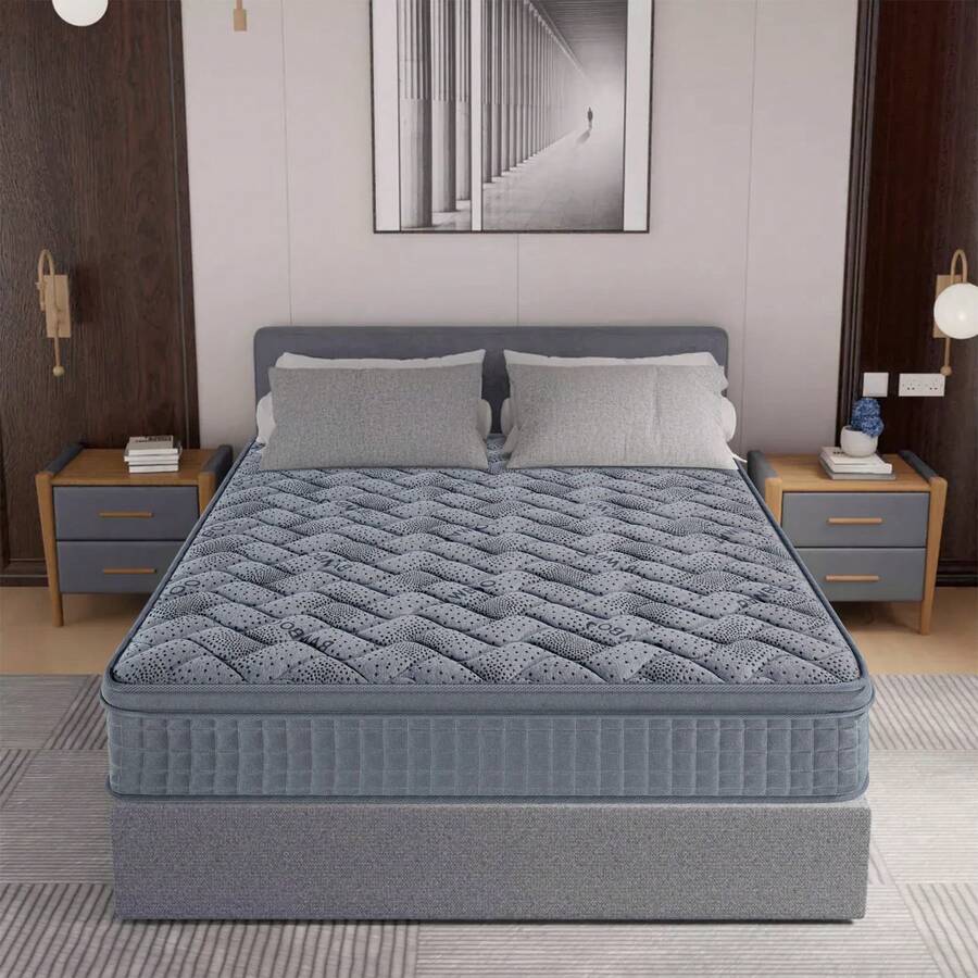 10"12" Thickness High Quality Grey Color Highly Breathable Cooling Gel Memory Foam Innerspring Hybrid Mattress Rolled Package In A Box 10 In 12 In King Queen Full Twinxl Twin - 深灰色 - 查看 1