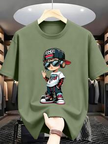 Tween Boys Casual Printed Crew Neck Short Sleeve T-Shirt, Summer Top - Green - View 6