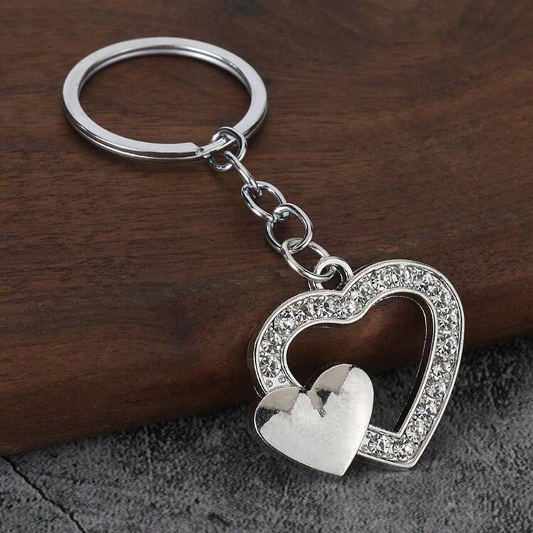 1pc Creative Fashion Couple Rhinestone Heart-Shaped Keychain, Elegant Mini Hollow Heart Keychain Bag Charm, Holiday Party Gift For Lover, Friend, Daily Versatile Phone/Bag Decoration - Multicolor - View 5