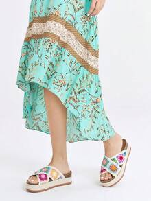 Women's Platform Espadrille Sandals With Floral Crochet Cork Sole For Walking, Beach And Daily Summer Wear Shoes Christmas Gift & New Year Gift - 米色 - 查看 3