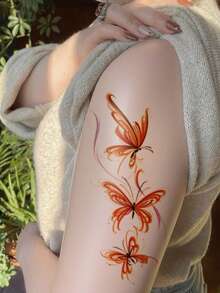 4 Sheets Body Art Temporary Tattoos For Women,Colorful, Romantic, And Elegant Butterfly Designs.Waterproof Fake Tattoos,Lasting 2-5 Days,Can Be Used On The The Arms, Neck, Shoulders, Chest, Waist, And Legs. Perfect For Festivals, Parties, Weddings, Gifts, And Music Festivals. - Multicolor - View 5