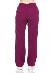 Women's  Stretch Jogger Scrubs | Ultimate Comfort Cargo Pants With Drawstring | Functional & Fashionable Pants - WINE - View 2