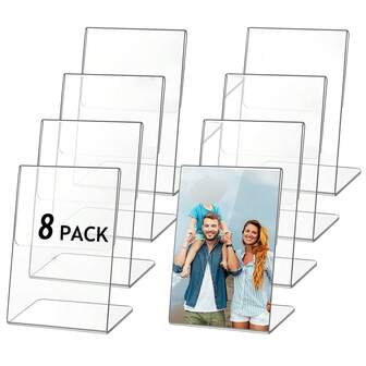 8-Pack Transparent Acrylic Menu Stands - 3-Inch Tilt Photo Frame Stands | Multi-Functional Desktop Display Stands For Restaurant Menus, Table Number Cards, Promotional Cards, Photo Frames (Suitable For Cafes, Weddings, Bars, Offices)