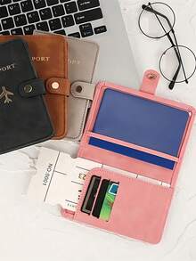 极简旅行护照夹，方便收纳护照和多个卡槽，PU材质，按扣开合，仿皮内衬，飞机图案，假日用品，旅行必备，护照夹，旅行配件，男女通用，商务休闲皆宜，旅行必备，适合旅行和返校，送给家人、朋友和爱人的理想礼物