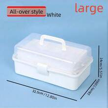 便携式三层翻盖收纳盒，有大号和小号两种尺寸可选（大号：12.8*7.09*5.51英寸/小号：10.43*6.10*5.12英寸），全新PP材质，无异味，隔层设计，收纳有序，多用途收纳盒，适用于艺术、工艺品、缝纫用品、工具、药品、旅行、家居、办公室、工作室等各种场合。 - 彩色 - 查看 18