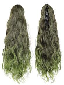 شعر مستعار اصطناعي للنساء بذيل حصان عالي مع ألوان متدرجة مبرزة، شعر طويل مجعد بنسيج موجي مائي، اكسسوارات شعر مشبك كبير لذيل الحصان والضفائر، مشابك شعر أنيقة للنساء