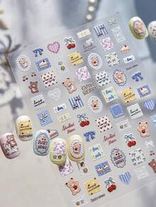 1pc Cute Cartoon Doodle Nail Art Stickers, Nail Accessories With Anime Bear, Puppy, Kitty, Bow Decor, 3D Nail Art Stickers Nails Nail Supplies - Multicolor - View 4