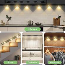 Đèn cảm biến chuyển động LED, Tự động gắn, Đèn ngủ LED, Đèn hình chữ C có thể sạc lại, Đèn tủ quần áo, Đèn nền cầu thang, Thích hợp cho nhà bếp, Đèn LED, Đèn tường, Đèn LED Luz, Đèn, Đèn phòng ngủ - Ba màu - Xem 9