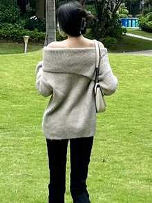 Y6Y 新款秋冬女式宽松灰色套头长袖毛衣 - 淺灰色 - 查看 2