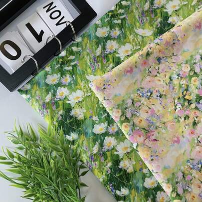 0.5m/1m/2m/3m 빈티지 인상주의 플로럴 프린트 원단, 통기성이 좋고 피부 친화적이며 수제 DIY 의류, 드레스, 재봉, 로맨틱 크러쉬드 플라워 소파 쿠션, 커튼, 테이블보, 홈 데코, 다양한 사이즈