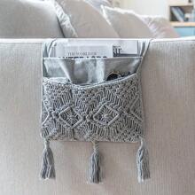 WSXC Macrame Couch Organizer Remote Control Caddy Sofa Armrest Armchair Bedside Storage Holder Bag For TV Remote Magazine Books Cell Phone IPad Boho Living Room Home Dorm Decor Grey - Xám - Xem 1