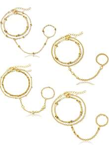 4 Pcs Dainty 18K Gold Plated AAA+ Cubic Zirconia Bracelets Set For Women Birthday Gift Daily Party Wear - Gold - View 12