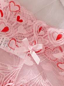 AESKEIA Set de lenjerie intimă sexy din dantelă roz, sutien cu decolteu și chiloți cu deschidere între picioare pentru femei, îmbrăcăminte intimă, cadou de Crăciun, Ziua Îndrăgostiților, Anul Nou