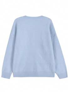 2025 Autumn/Winter Comfortable Letter Print Long Sleeve Pullover Sweater - Baby Blue - View 8