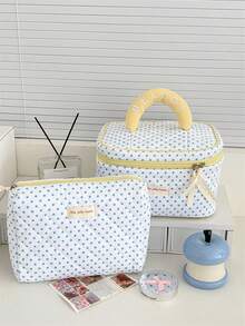 1个韩版蓝点女士化妆包旅行大号多功能化妆刷收纳袋手提化妆包便携式洗漱包旅行小化妆盒配件化妆刷包儿童礼物 - 彩色 - 查看 7