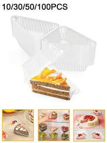 10/30/50/100pcs Transparent Individual Cake Boxes,5 Inches Hinged Lid Cheese Cake Container,Cake Slice Plastic Containers, Cake Carriers, Rectangle Cake Containers With Cover,Hand Washable Flip Top Cake Holders,Disposable Triangle Boxes - Multicolor - View 1