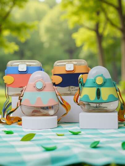 300/350毫升儿童吸管杯，方形和三角形PPSU材质，婴儿户外吸管杯，带背带便携，天使吸管杯，鸭嘴造型户外学习杯