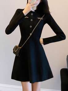 女士优雅修身针织毛衣裙