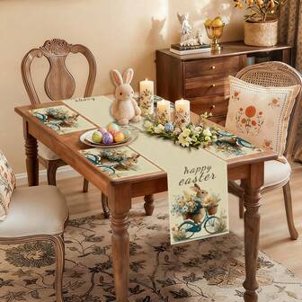 1/4pcs Easter Table Runner & Placemats Set, Rabbit, Eggs, Floral Digital Print - Polyester Seasonal Home Kitchen Dining Decor, Multiple Sizes Available, Durable Easter Themed Decoration Suitable For Holiday Family Gatherings, Parties