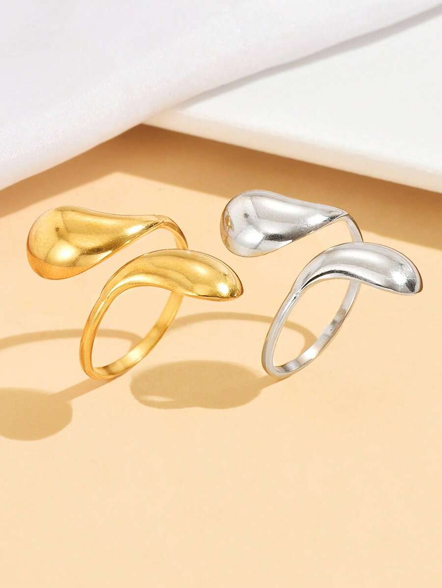 1 pièce Bague ouverte géométrique minimaliste, en acier inoxydable plaqué or 18 carats, étanche, pour un port quotidien - géométrie - Voir 1