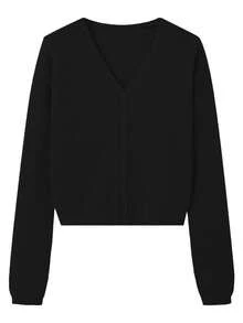 Áo khoác cardigan cổ chữ V dáng rộng LUBI Basic, kiểu dáng thoải mái, chất liệu vải dệt kim mềm mại, màu trơn, thích hợp mặc thường ngày vào mùa xuân, thu và đông, phù hợp cho sinh hoạt hàng ngày, đi làm, uống trà chiều, du lịch, ngày lễ tình nhân, năm mới. Màu đen. - màu đen - Xem 5