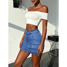 Faldas tipo cargo para mujer, minifalda con botones de cintura baja y bolsillos - Azul + 2XL - Ver 3