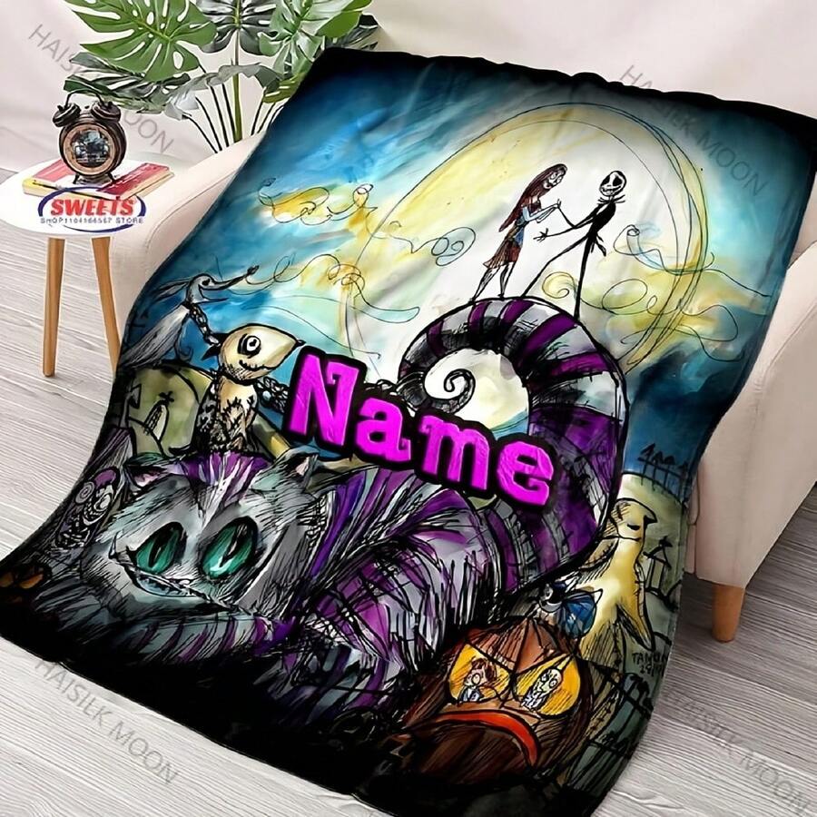 Nightmare Before Christmas Blanket With Custom Your Name Soft Home Bed Sofa Office Throw Deco Cozy & Warm Christmas Festive - 彩色 - 查看 1