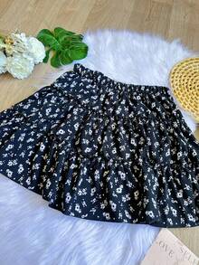 Girls Floral Print Skirts Dits Ruffle Hem SP033 - màu đen - Xem 2