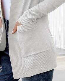 Cardigan Mujer Cárdigan Ligero con Frente Abierto Suéter Chaqueta de Punto para Mujeres Casual Sueter Tejidos Sobrecamisa Elegante Abrigos de Dama - Gris Claro - Ver 4