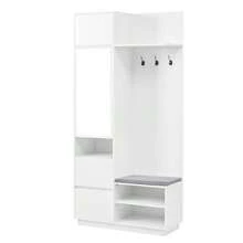 Compact Wardrobe With Mirror And Bench, Entryway Wardrobe With Shoe Rack And Hooks, Hooks, Compact Wardrobe, Entryway Furniture Set, Entryway Wardrobe - White - View 8