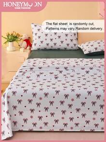 1pc Candy Cane Bow Print Bed Sheet, 80g Microfiber, Soft, Low Allergenic, Breathable, Machine Washable, Wrinkle-Resistant, Fade-Resistant And Shrink-Resistant, Durable, Fashionable And Cute, Oeko-Tex Certified - Multicolor - View 2