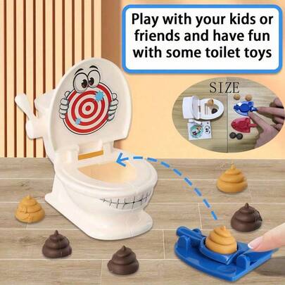 Poop Shooting - Fun Family Game - Fast Crazy Poop Shooting Game For Youngsters - Includes 1 Toilet, 2 Quick Launchers, 6 Soft Plastic Toy Poops, Suitable For 3 4 5 6 7 8 9 Years Old Boys And Girls Toy Gift