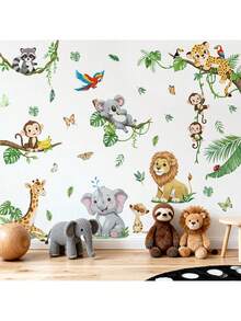 BRUP 1/2/3 Sheets Animal Wall Stickers With Lion Giraffe Zebra And Monkey Designs, Removable Peel And Stick Animal Decals For Kids Room Nursery Bedroom Decor, Wildlife Adventure Theme Art - Multicolor - View 6