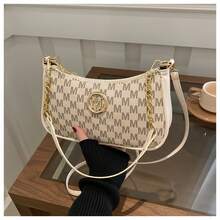 French Style Women's Crossbody Bag | Vintage Shoulder Bag | Adjustable Detachable Shoulder Strap | Secure Zipper + Chain Decoration | M Letter Print Design | Nylon Lining | Multifunctional Handbag | Suitable For Business Travel, Daily Commute, Vacation | Available In Dark Brown/White/Black - 黑色 - 查看 8
