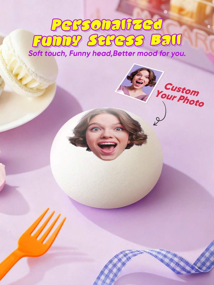 1个定制趣味表情减压球 - 个性化恶搞照片软球，适合成人和青少年，10x4.5厘米，白色，送给朋友的趣味礼物，办公室恶作剧，缓解焦虑，可爱的桌面装饰 - 客製化頭部 - 查看 1