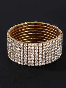DAZY 1pc 8-Row Rhinestone Elastic Bracelet For Women, Jewelry For Festivals, Parties, Weddings - Gold - View 9